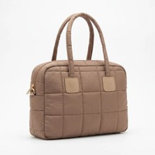 Mg Concept Kapitone Kadın El Çantası – Hafif Şişme Kumaş Günlük Omuz & Laptop Çantası Bej Renk Fermuarlı Organizerli