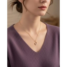 Vintage Takı Altın Rengi Gold Kolye Pembe Kalp ve Kedi Sevgililer Gününe Özel