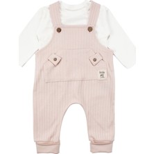 by BebekOdam Kız Bebek Somon Çizgili Cepli Salopetli Badili Tulum - 1016812