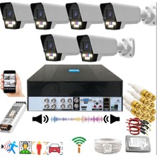 Bises 6 Lı Sesli Araç Insan Yüz Tanımalı Hareket Algılayan 5 Mp Lens 9 Warm LED Gece Renkli Kamera Seti 5909WS-PLS