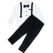 by BebekOdam Erkek Çocuk Lacivert Papyonlu Askılı Beyaz Gömlekli Takım - 1016678