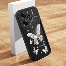 HONTINGA Tecno Pova 6 Pro ile Uyumlu Kılıfı Düşüme Önleyici Basitlik Anti Düşme Kamera Korumali Şirin Kelebek Siyah Desen Yumuşak Silikon Telefon Kılıfı Kadın ve Erkek Için Uygundur K2-0459