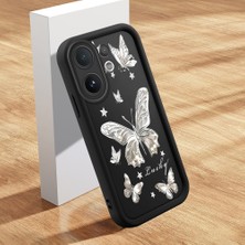 HONTINGA Vıvo V60 ile Uyumlu Kılıfı Düşüme Önleyici Basitlik Anti Düşme Kamera Korumali Şirin Kelebek Siyah Desen Yumuşak Silikon Telefon Kılıfı Kadın ve Erkek Için Uygundur K2-0459