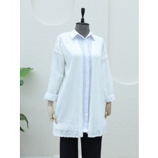 Modamorfo Eteği Desenli Ajurlu Hırka -Ekru