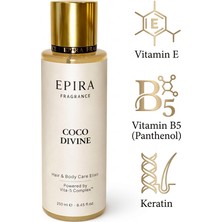 Epira Fragrance Epıra Coco Divine Tropikal Hindistan Cevizi Saç ve Vücut Spreyi - Vita-5 Complex E ve B5 Vitamini ile Besleyici ve Kalıcı Bakım 250ML
