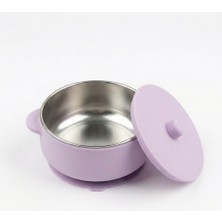 Myra Shop 11 cm Paslanmaz Çelik Mama Tabağı Hava Almaz Silikon Kapaklı, Lila