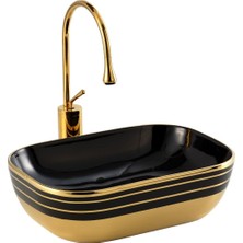 Eva Banyo Lena Tezgah Üstü Lavabo Siyah & Altın