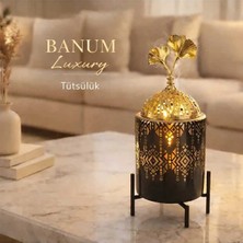 Banum Luxury Lüx Standlı Siyah Altın Desenlı Ev ve Ofıs Için Dekorativ Tütsülük