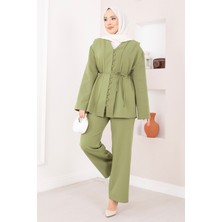 Mat Brit Düğmeli Kuşaklı Ikili Takım Haki