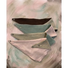 %100 Pamuklu Çift Katlı Müslin Kumaş Çıtçıtlı Çift Yönlü 4'lü Bebek Salya Önlüğü & Fuları