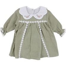 by BebekOdam Kız Bebek Yeşil Nakışlı Yakalı Fistolu Müslin Elbise - 1016524
