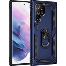 Alkar Ticaret Samsung Galaxy S21 Ultra Kılıf Sofya Yüzüklü Silikon Kapak - Lacivert