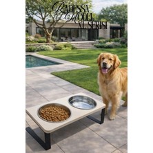 Reyo Ok-Ay Store Radessa Xl Yüksek Standlı Çift Hazneli Mama ve Su Kabı, Büyük ve Orta Boy Köpek ve Kedi Su Kabı Paslanmaz Çelik Krem