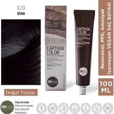 Bbcos Hair Pro Earthia Color Siyah Saç Boyası 1/0 Amonyaksız Doğal Tonlar 100ML