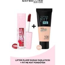 Maybelline New York Maybelline Lifter Plump Dudak Parlatıcısı 006 Hot Chili + Maybelline Fit Me Matte Fondöten 130 Buff Beige