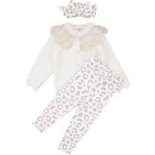 by BebekOdam Kız Bebek Ekru Leopar Desenli Triko Hırkalı Fisto Yakalı 3'lü Lüks Takım - 1016519