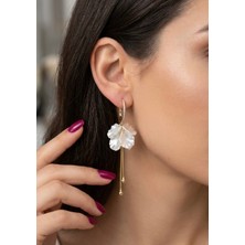 Zirkon Taşlı Sallantılı Deniz Kabuğu Sedef Küpe