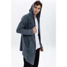 S-Ponder Erkek Yıkamalı Kapüşonlu Cep Detaylı Dokulu %100 Pamuk Uzun Hırka