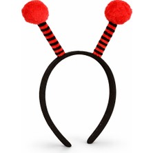 Bigelal Kırmızı Siyah Uğur Böceği Antenli Taç - Çuk Uğur Böceği Tacı Mega Ponponlu