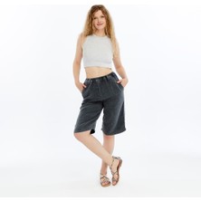 S-Ponder Kadın Yıkamalı Cepli Bermuda Şort %100 Pamuklu