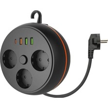 Nuveden 3 Adet Soket,3 Adet USB ve 1 Adet Type-C Girişli Termal Akım Korumalı Makaralı Priz 3395 (4881)