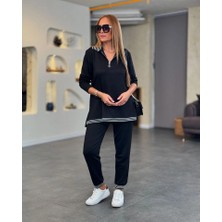 Stores36 Kadın Uzun Kollu Ribana ve Fermuar Detay Bluz ve Yüksel Bel Pantolon 2li Takım