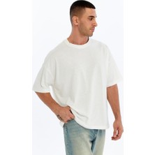 S-Ponder Unisex Oversize Geniş Kesim %100 Pamuk Yumuşak Dokulu Basic Bisiklet Yaka Beyaz Tişört