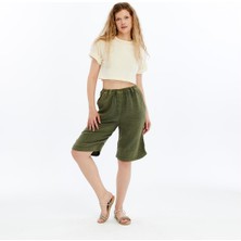 S-Ponder Kadın Yıkamalı Cepli Bermuda Şort %100 Pamuklu