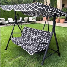 Kapella Salıncak Minderi Lüks Kılıf Seti Gölgelikli Karaçatı Desenli 130X45 2 Kişilik