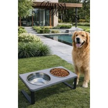 Reyo Ok-Ay Store Radessa Xl Yüksek Standlı Çift Hazneli Mama ve Su Kabı, Büyük ve Orta Boy Köpek ve Kedi Su Kabı Paslanmaz Çelik Gri