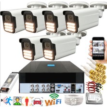 Bises 6 Lı Araç Insan Yüz Tanımalı Hareket Algılayan 5 Mp Lens 12 Warm LED Gece Renkli Kamera Seti 5915W-PLS