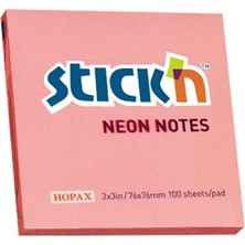 Hopax Stickn Yapışkanlı Not Kağıdı 100 Yaprak 76X76Mm Neon Pembe 21166 (12 Li Paket)