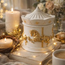 Pelius Altın Detaylı Atlı Karınca Kapaklı Dekoratif Kutu, Gold Carousel Dekoratif Obje