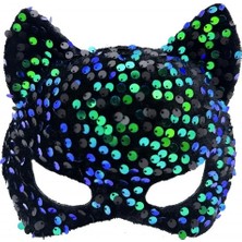 Nuveden Siyah Kadife Mavi Yeşil Parti Maskesi