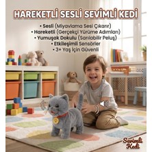 Farbu Oyuncak Sevimli Kedi Uzaktan Kumandalı Sesli Miyavlıyan Dil Çıkaran 5 Fonksiyonlu Oyuncak Peluş Hayvan Gri