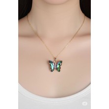 Famemus Accessory Çelik Zincir Gümüş Renk Ay Tasarımlı Renkli Zirkon Taşlı Çiçek Kolye