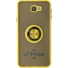 Nuveden Samsung Galaxy J7 Prime Kılıf Montreal Yüzüklü Silikon Kapak - Sarı