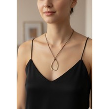 Vintage Takı Kahverengi Deri Ipli Rustik Tasarım Eskitme Bakır Renk Damla Kolye / Minimalist Geometrik Damla Kolye