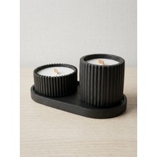 Aura Mum Gri Taş Tozu Ikili Mum Seti - Ahşap Fitili Soya Mum