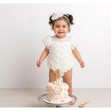 Butik 3D Gül Detaylı Kız Bebek Salopet Elbise Özel Gün Fotoraf Çekimi Doğumgünü - Düğün