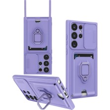 Nuveden Samsung Galaxy S25 Ultra Kılıf Zuma Kartvizitli Yüzüklü Silikon - Lila