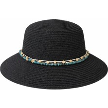 Soulistic Collection Siyah Renk Boncuklu Hasır Şapka