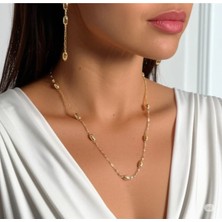 Famemus Accessory Zarif Gold Zincirli Pembe Taşlı Kadın Kolye