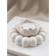 Beyaz Taş Tozu Dekoratif Lotus Mumluk Seti