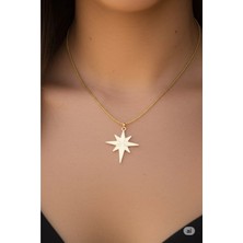 Famemus Accessory Çelik Zincir Gümüş Renk Zirkon Taşlı Kutup Yıldızı Kolye