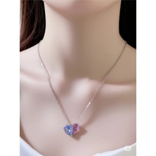 Famemus Accessory Çelik Renkli Daire Zümrüt & Yakut Kolye