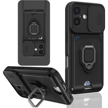 Nuveden Iphone 16 Kılıf Zuma Kartvizitli Yüzüklü Silikon - Siyah