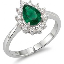 Ada Life Gümüş 925 Ayar Gümüş Yeşil Taşlı Damla Model Yüzük