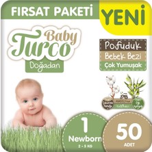 Baby Turco Doğadan Fırsat Paketi Pofuduk Bebek Bezi 1 Numara Newborn 50 Adet
