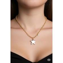 Famemus Accessory Çelik Gold Renk Zincir Zirkon Taşlı Yıldız Model Kadın Kolye